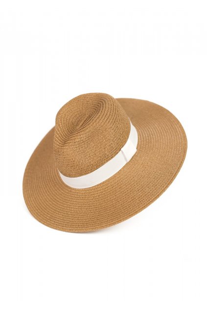 Dámský slaměný klobouk s bílou stuhou