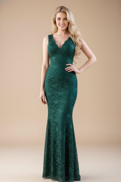 Společenské Krajkové Šaty RAQUELtmavě zelené