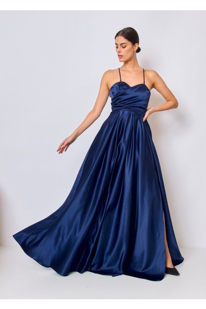 Plesové saténové šaty TERESA tmavě modré