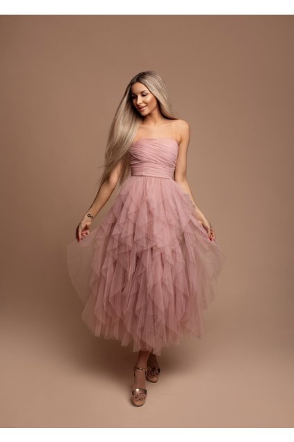 Koktejlové midi šaty DINA růžové