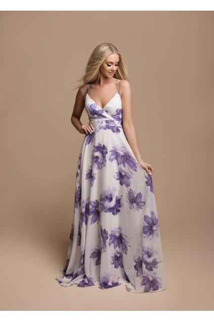 Družičkovské šaty JANE s květy fialová