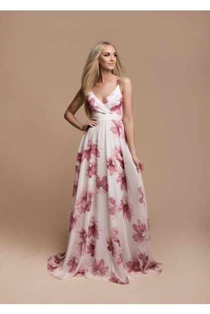 Družičkovské šaty JANE s květy růžová