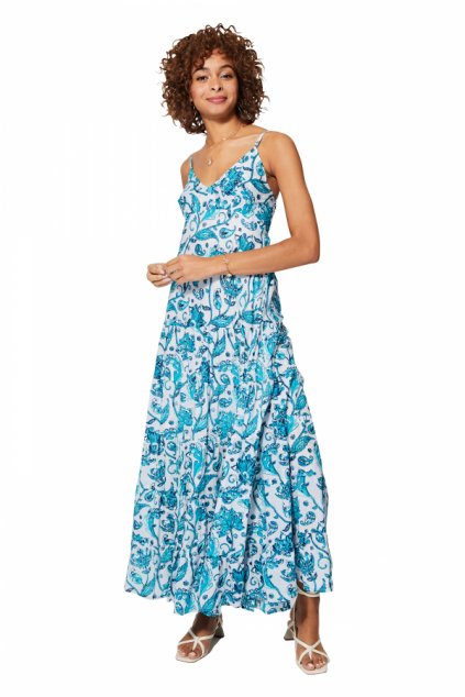 Letní maxi šaty ANAIA bílo modré (Barva Bílá, Modrá, Velikost S/M)