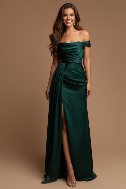 Společenské saténové šaty SARIA tmavě zelené