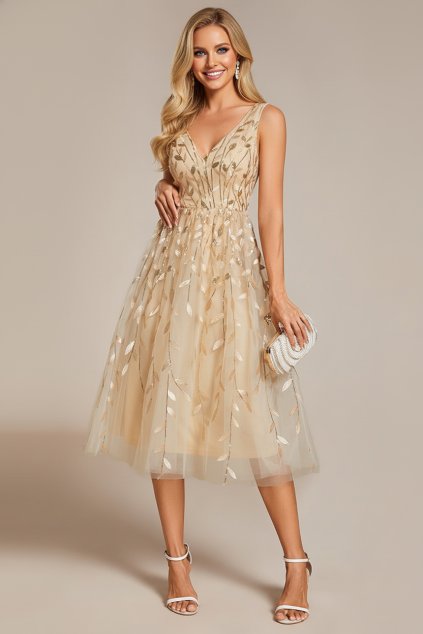 Společenské midi šaty s flitry NOA zlaté