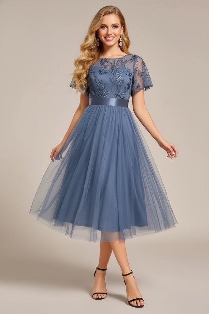 Společenské midi šaty EVELYNN modré