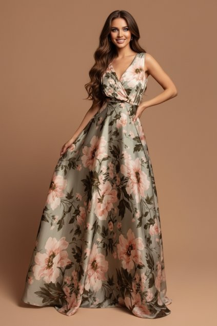 Družičkovské šaty ALBANE květované zelené