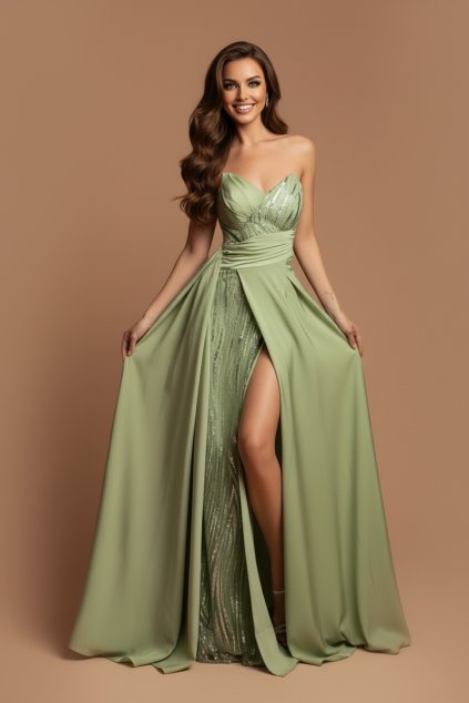 Šaty společenské ISABELLE zelenkavé