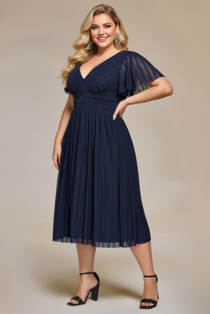 Společenské midi šaty pro plnoštíhlé MARIENNA tmavě modré
