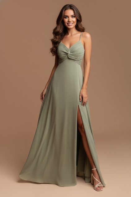 Družičkovské šaty SYLVIE olivově zelené