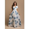 Společenské bílé šaty VICKY modré květy