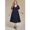 Společenské midi šaty pro plnoštíhlé MARIENNA tmavě modré