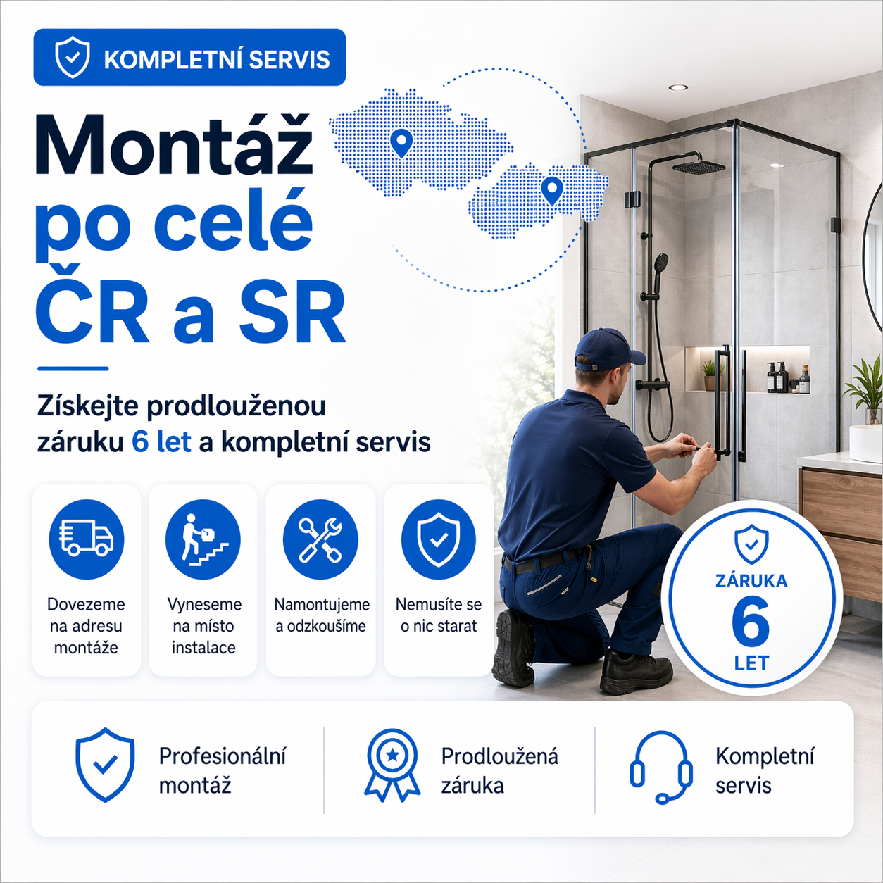 Montáž sprchových koutů, sprchových boxů, hydromasážních i klasických van značky Arttec