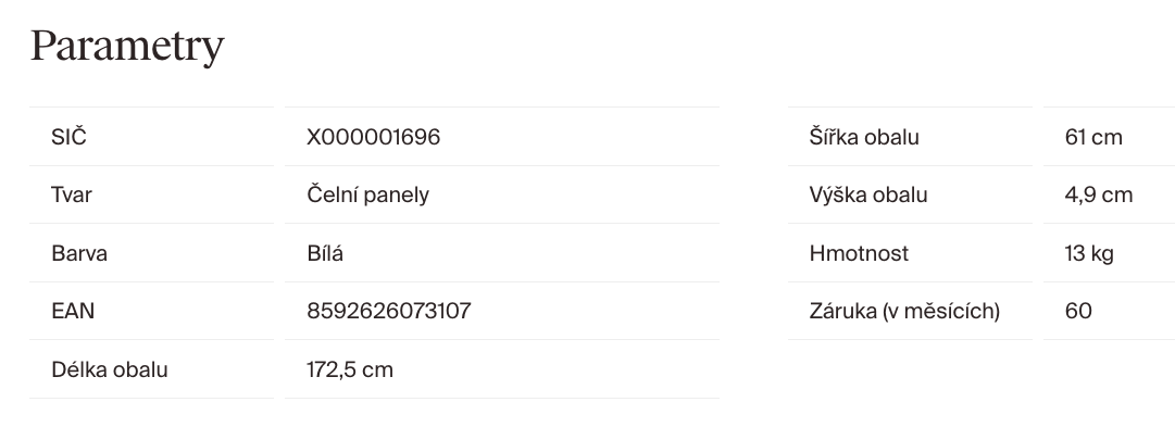 parametry-ravak-panel-celni-mdf-160-bila