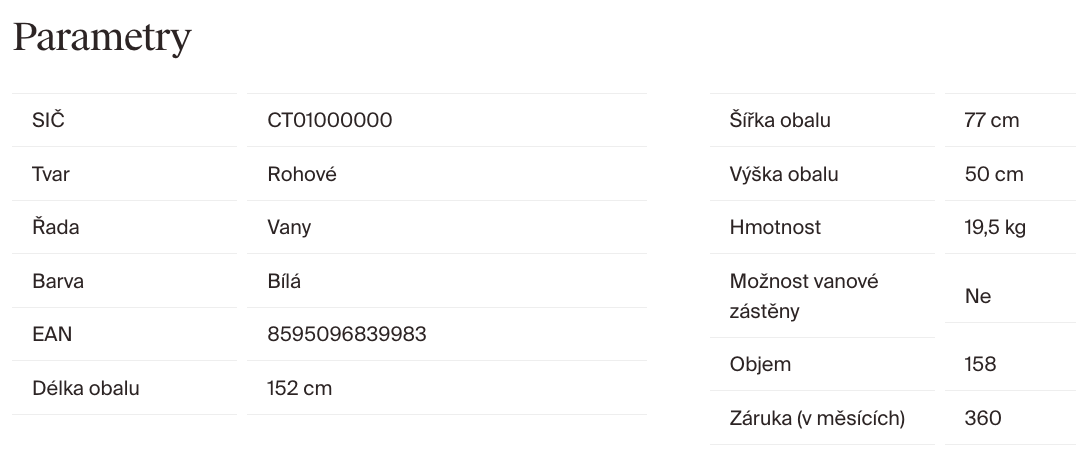 parametry-ravak-avocado-150x75-ct01000000