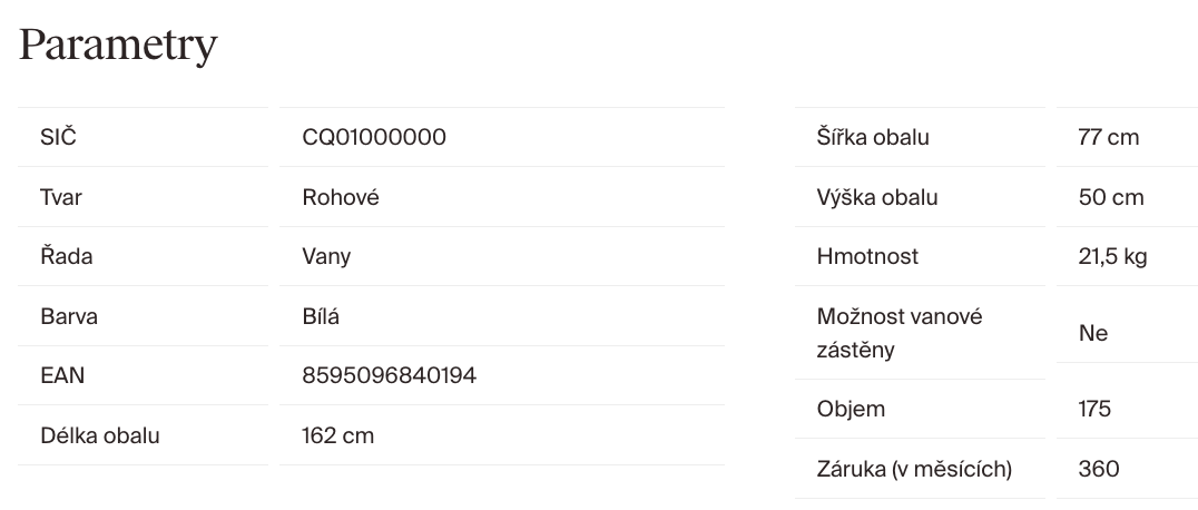 parametry-ravak-avocado-160x75-cq01000000