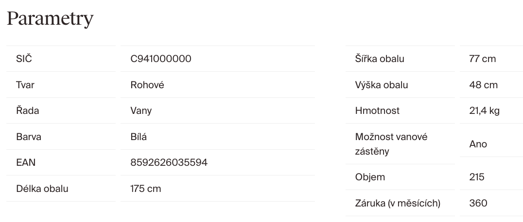 parametry-ravak-behappy-ii-170x75-technicky-nakres