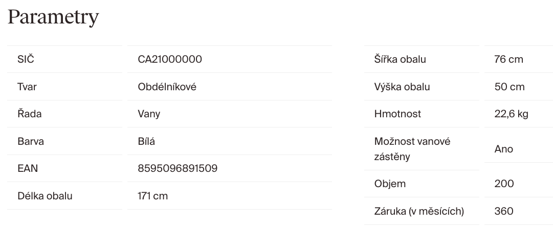 parametry-ravak-campanula-ii-170x75-ca21000000