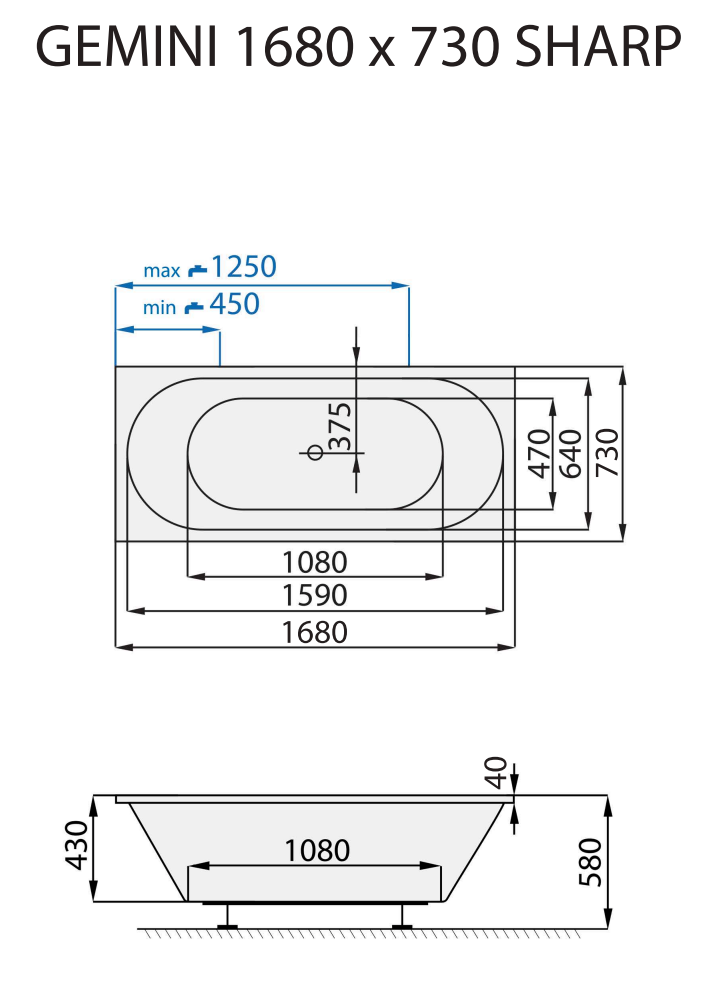 santech-gemini-sharp-168x73-cm-technicky-nakres