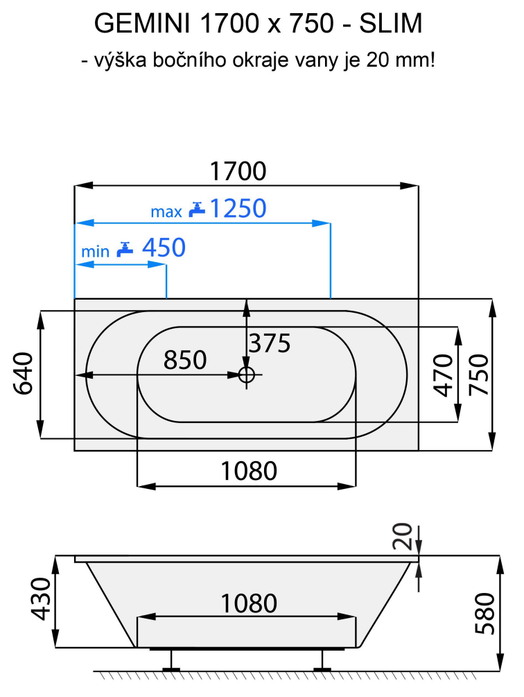 santech-gemini-slim-170x75-cm-technicky-nakres
