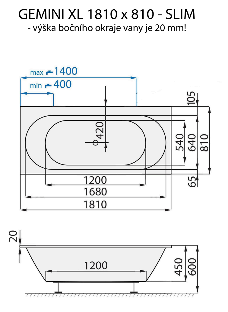 santech-gemini-xl-slim-181x81-cm-technicky-nakres