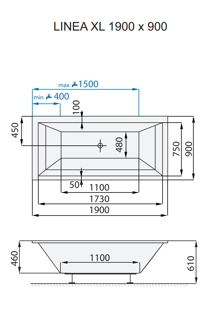 santech-linea-xl-190x90-cm-technicky-nakres