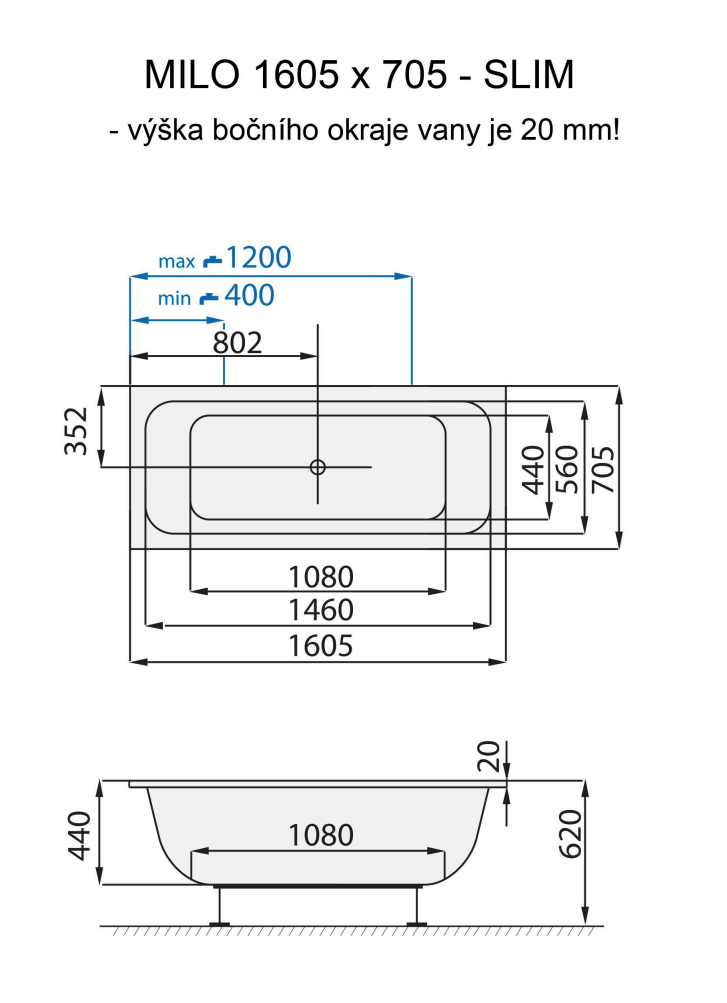 santech-milo-slim-161x71-cm-technicky-nakres
