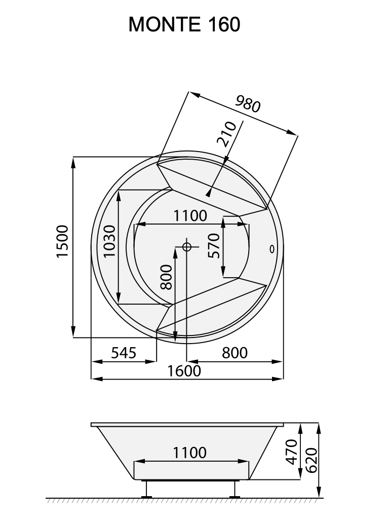 santech-monte-160-cm-technicky-nakres