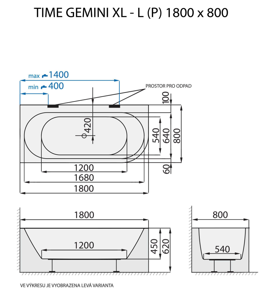 santech-time-gemini-xl-l-p-180x80-cm-technicky-nakres