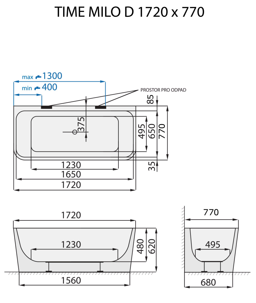 santech-time-milo-d-172x77-cm-technicky-nakres