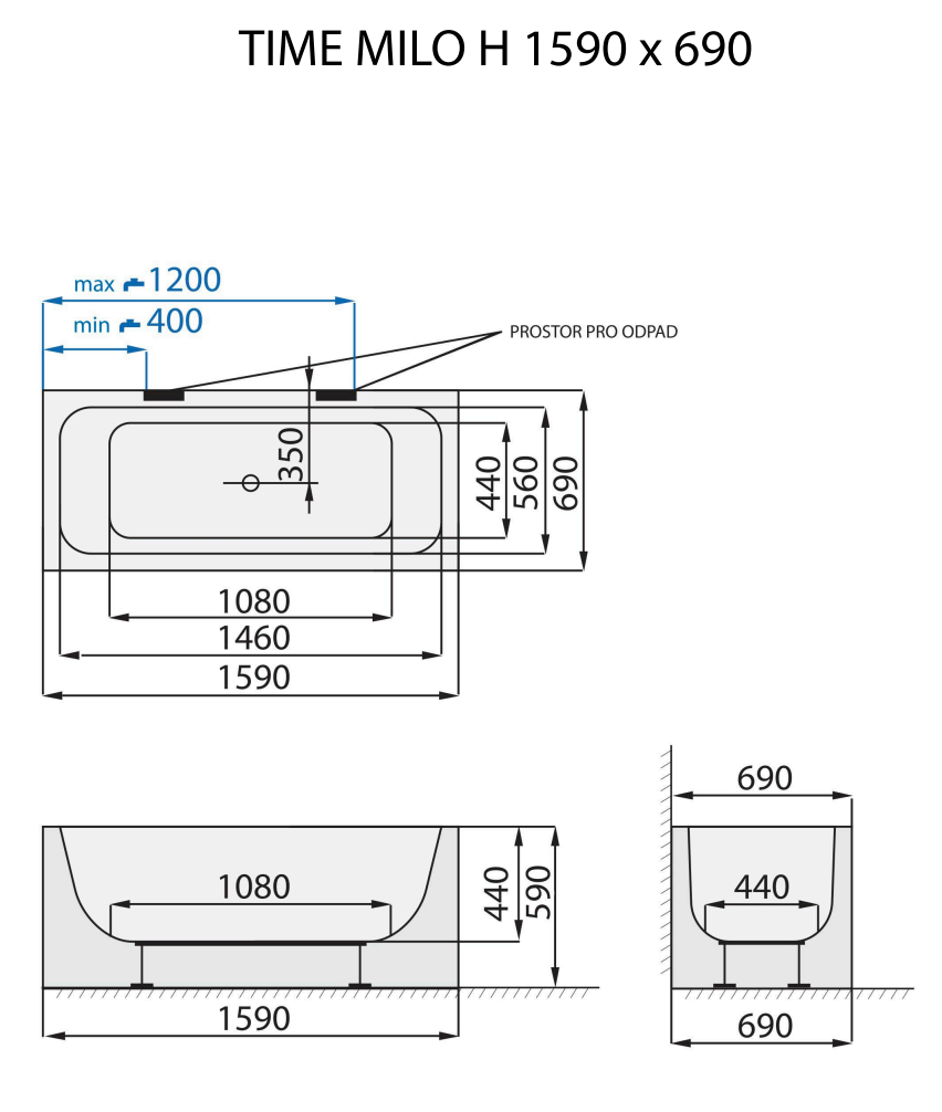 santech-time-milo-h-159x69-cm-technicky-nakres