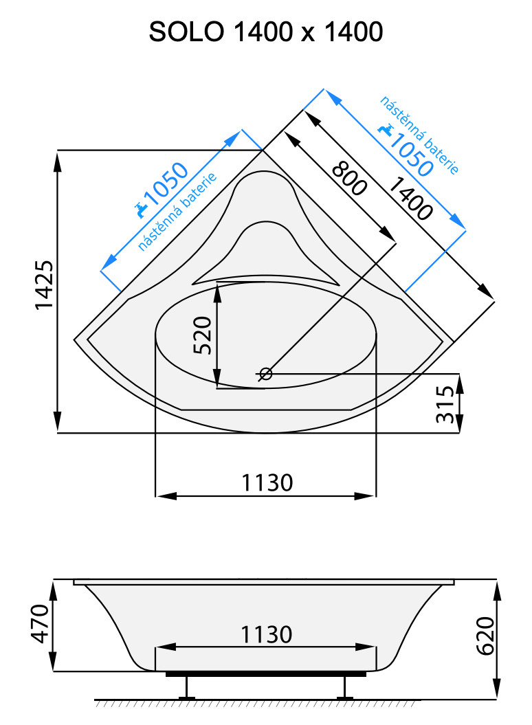 santech-solo-140x140-cm-technicky-nakres