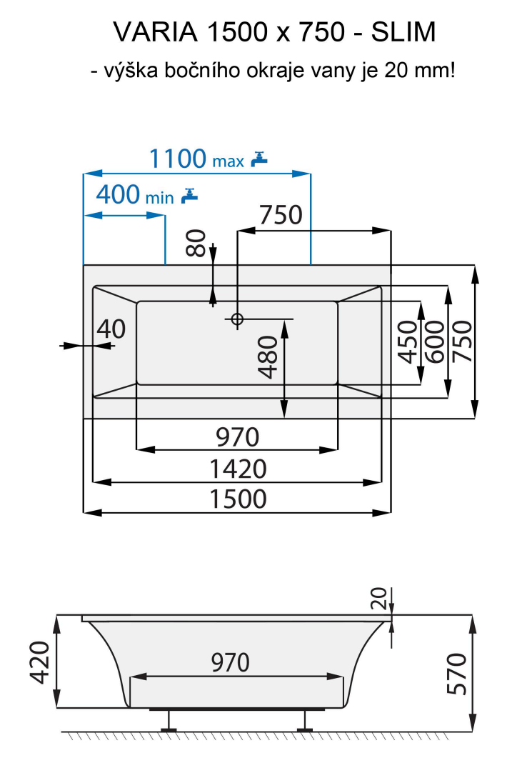 santech-varia-slim-150x75-cm-technicky-nakres