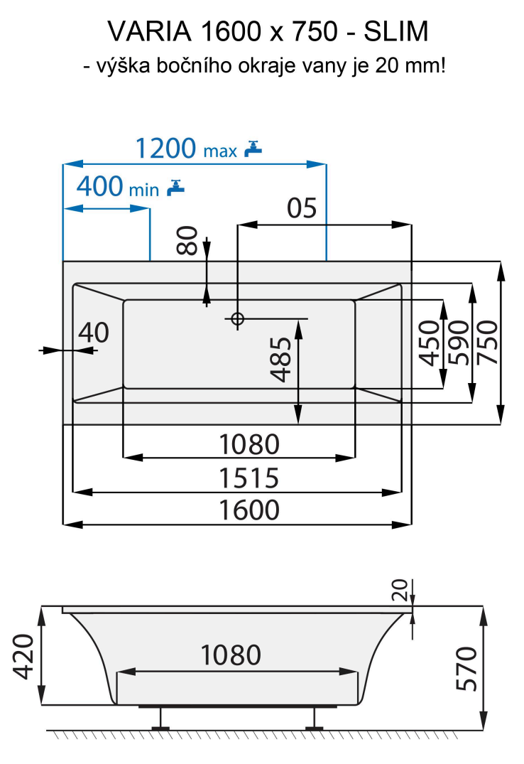 santech-varia-slim-160x75-cm-technicky-nakres