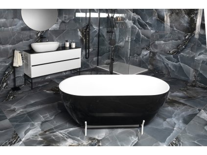 POLYSAN REDUTA volně stojící vana litý mramor 170x80x58cm, černá/bílá 72973 - Vany > Volně stojící vany