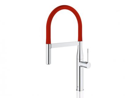 Grohe Essence dřezová baterie s flexibilním ramenem, chrom/červená 124975