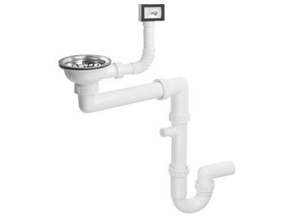 Sapho Dřezový sifon šetřící místo s přepadem a odbočkou 6/4", včetně pilety, DN40, bílá 155.127.0