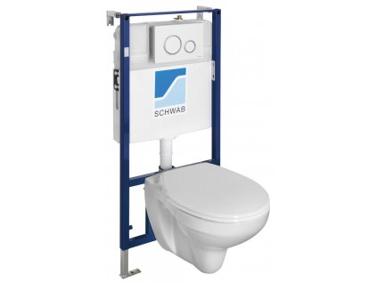 Závěsné WC TAURUS s podomítkovou nádržkou a tlačítkem Schwab, bílá LC1582-SET5