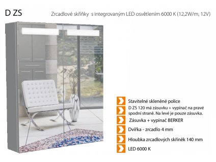 Intedoor Zrcadlová skříňka s LED osvětlením ve dvířkách, korpus bílý,   80×14×72 cm  D ZS 80 01   D ZS 80 01  80×14×72 cm