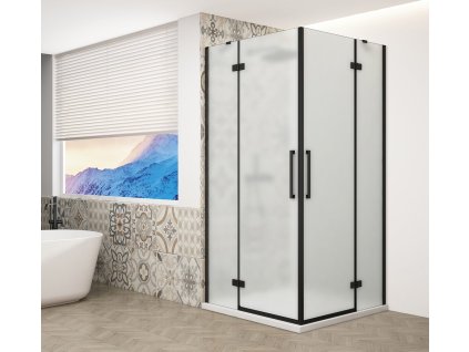 Gelco TRINITY BLACK čtvercový sprchový kout 1100x1100mm, rohový vstup, matné sklo GT2211-11M-B