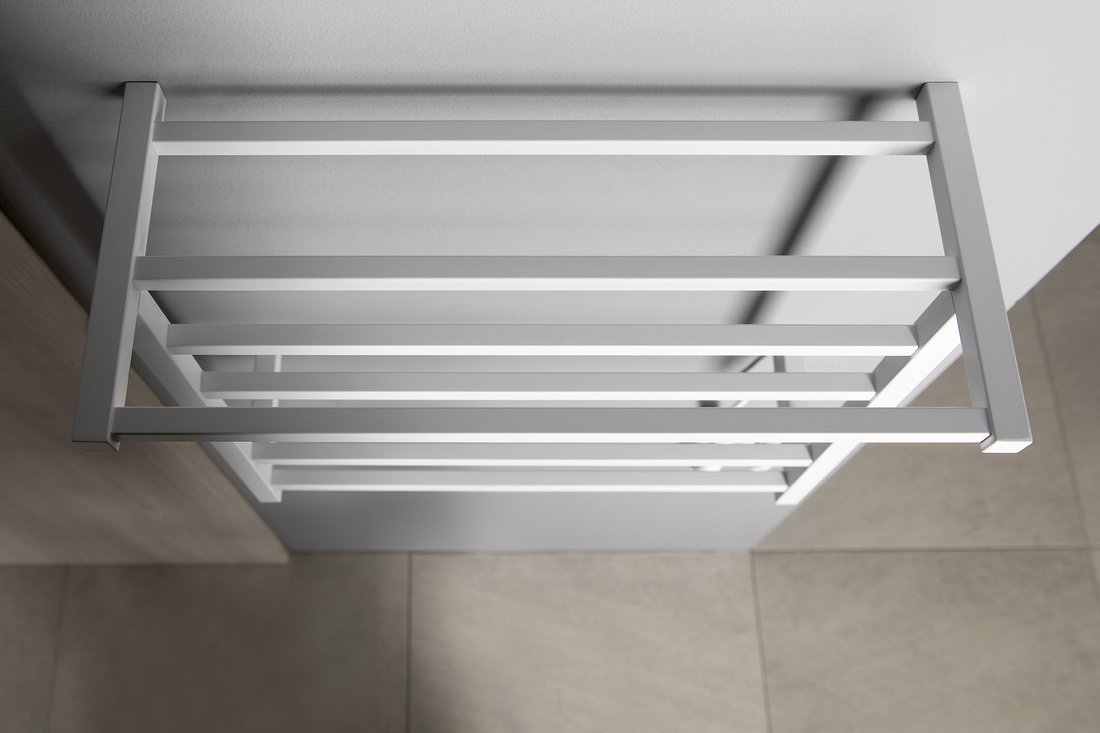 Sapho ELZOR elektrický sušák ručníků 500x470 mm, 60 W, bílá mat, pohled shora na příčky
