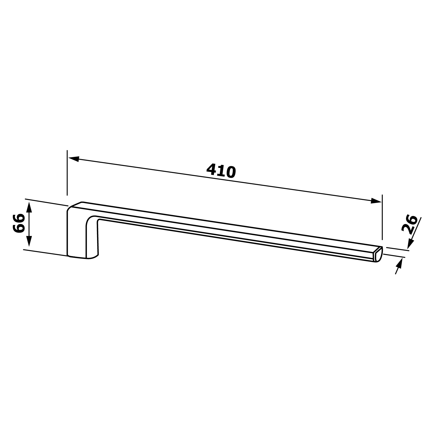 Sapho PIRENEI pevný držák ručníků 410mm, bílá mat, technický nákres