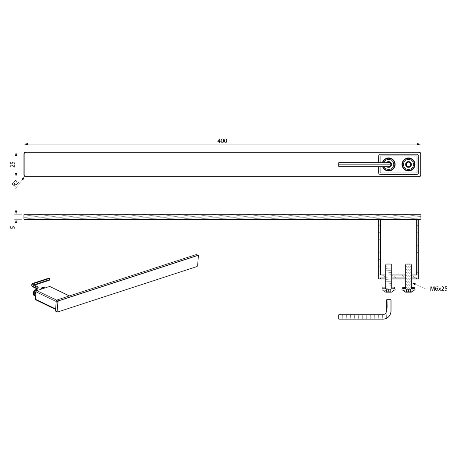 Sapho BELLA držák ručníků 400mm, L/R, chrom, technický nákres