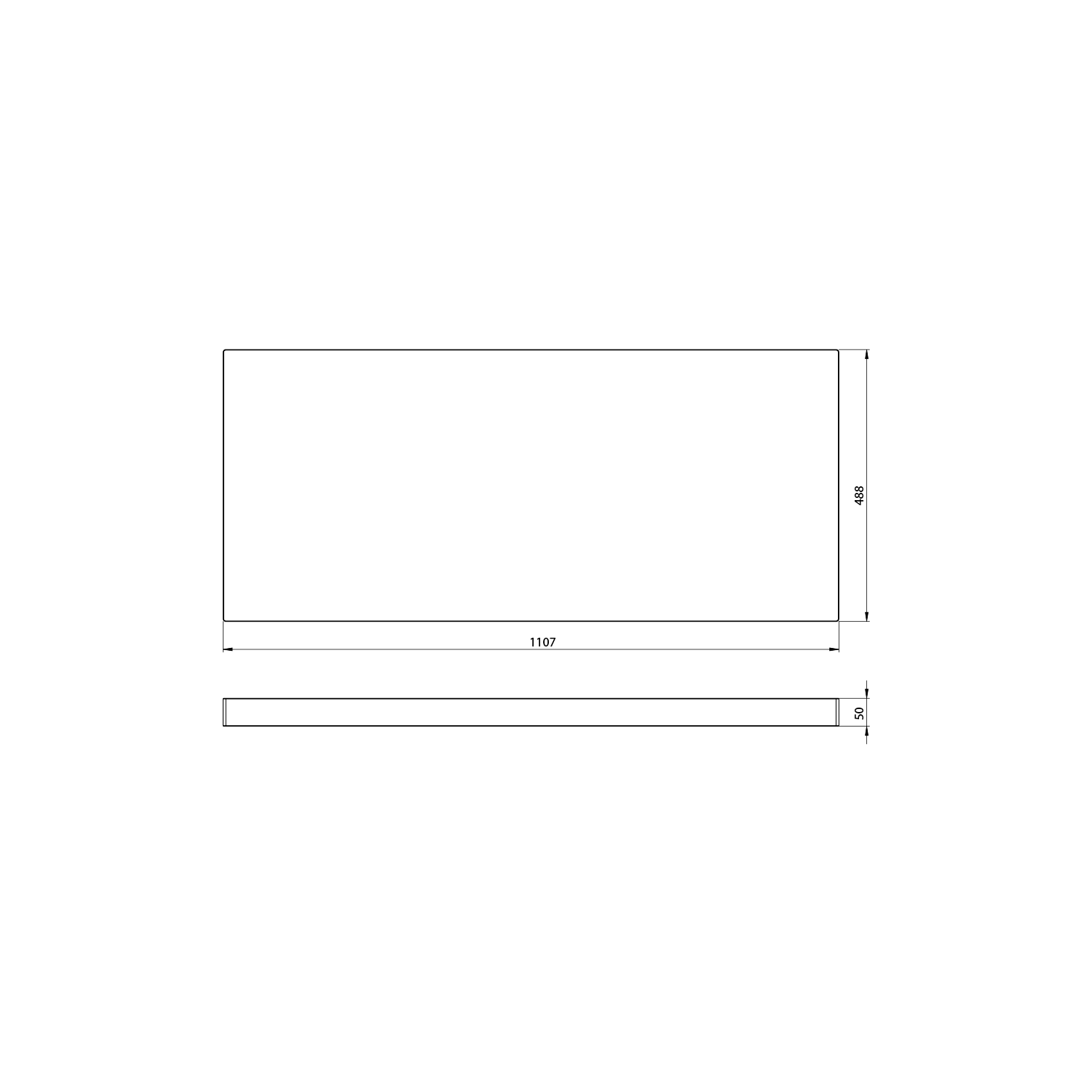 Sapho AVICE deska pod umyvadlo 110,7x48,8cm, tl.5cm, dub rover, technický nákres