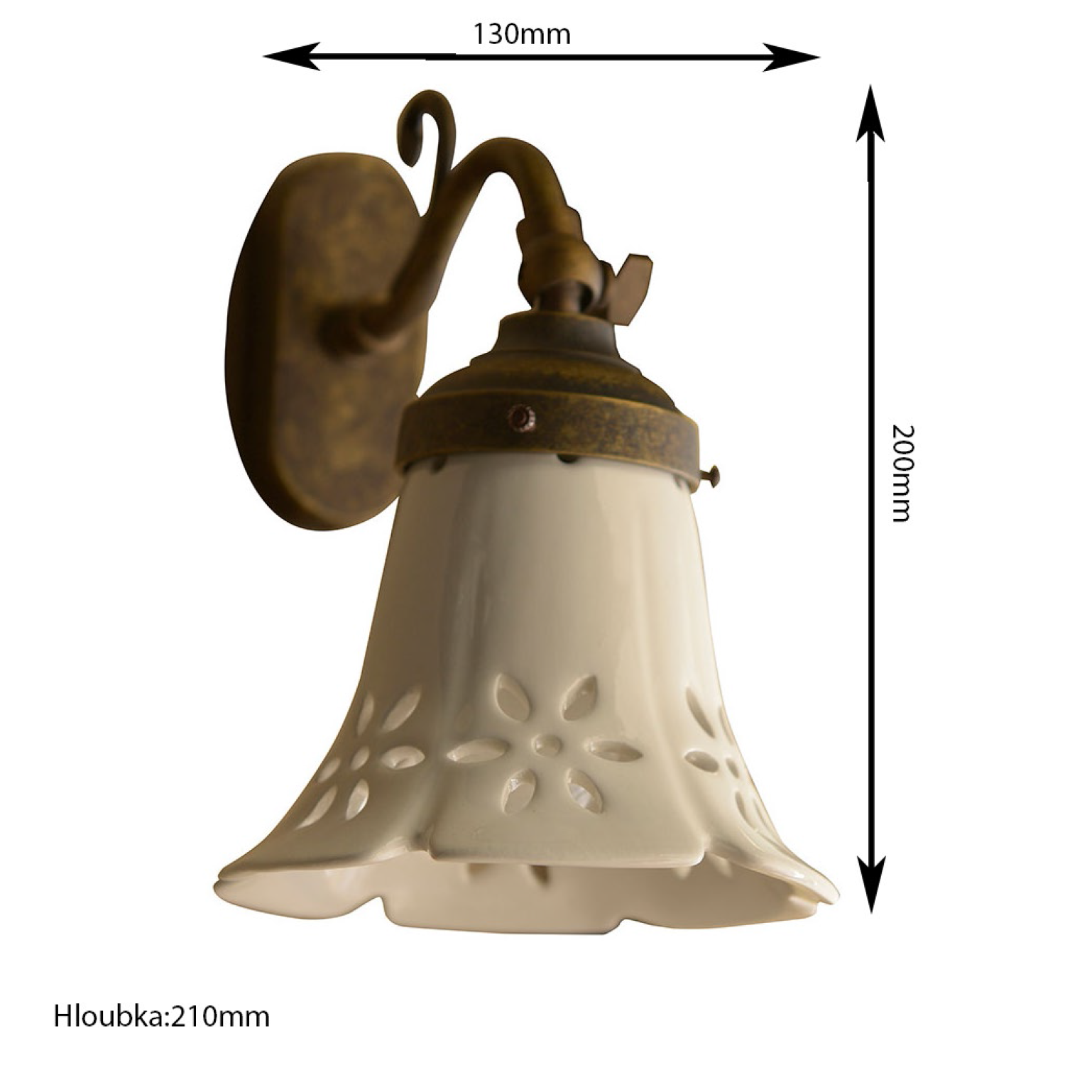 Sapho MARSALA svítidlo E14, 40W, 230V, IP21, keramické stínítko, bronz, technický nákres
