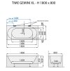 santech time gemini xl h 180x80 cm technicky nakres