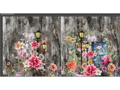 Bavlněný úplet, lampy a květiny, OK*** (Varianta Panel bez dveří)