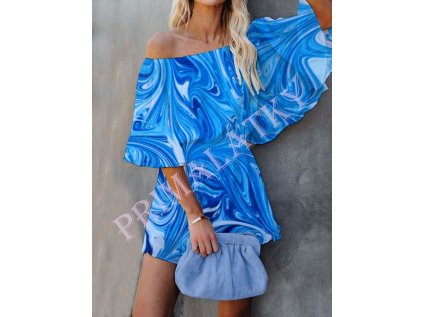 SILK, imitace hedvábí, šatovka, modrá abstrakce, skladem 10.7.