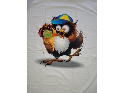 Bavlněný úplet DELUXE, panel 90x180, crazy sovička LG220643, INV26