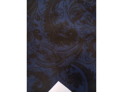 Teplákovina Tamara, rotační tisk, černý vzor podklad modrá superdark, FT40402, OK09